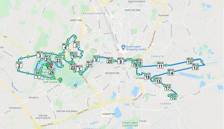 Peterborough Marathon Course Route Map